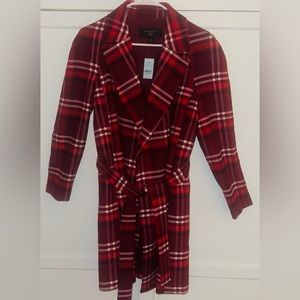 NWT Ann Taylor Sz Petite Small - Buttery soft Red Plaid Light Belted Coat.